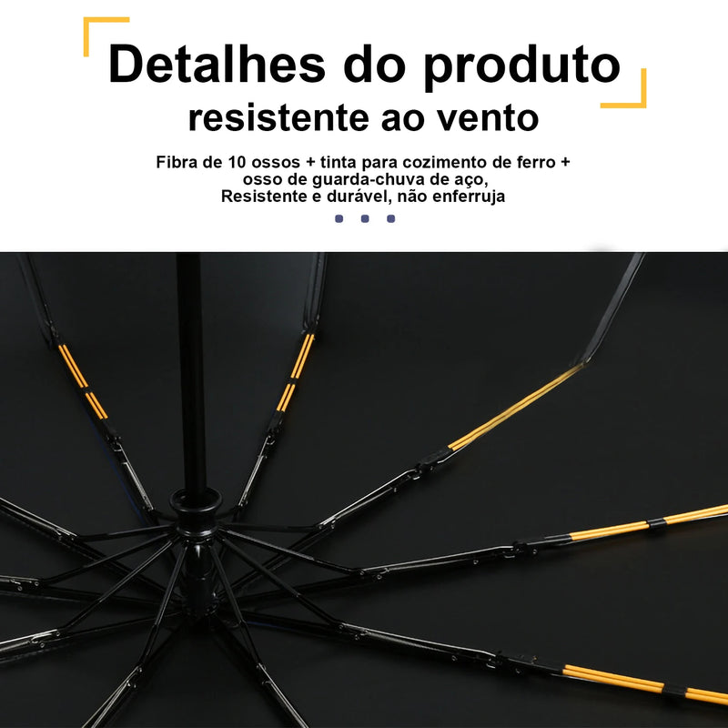 Guarda-Chuva Dobrável Automático com 10 Varetas e Luz LED – Proteção Contra Chuva, Vento e Sol