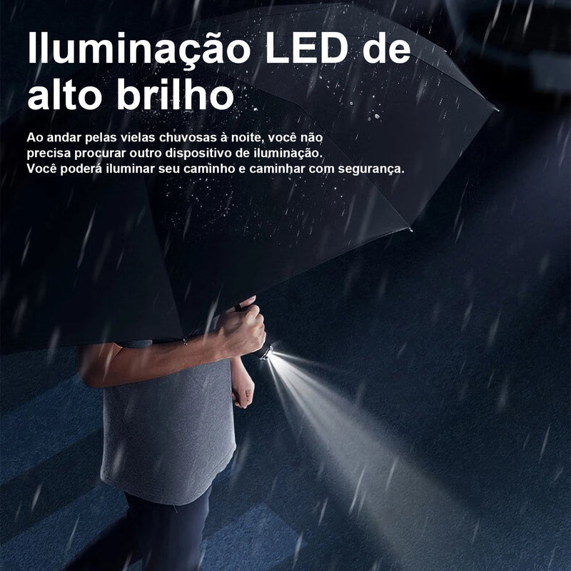Guarda-Chuva Dobrável Automático com 10 Varetas e Luz LED – Proteção Contra Chuva, Vento e Sol