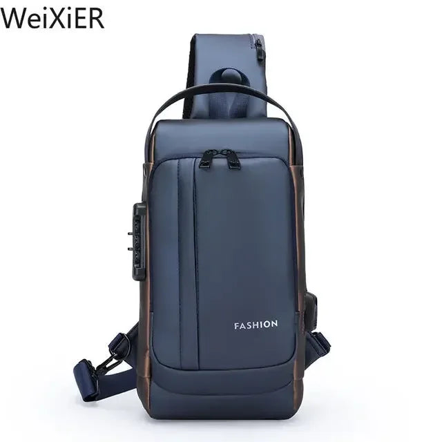Bolsa Transversal Masculina Antifurto com USB – Ideal para Escola, Viagens e o Dia a Dia