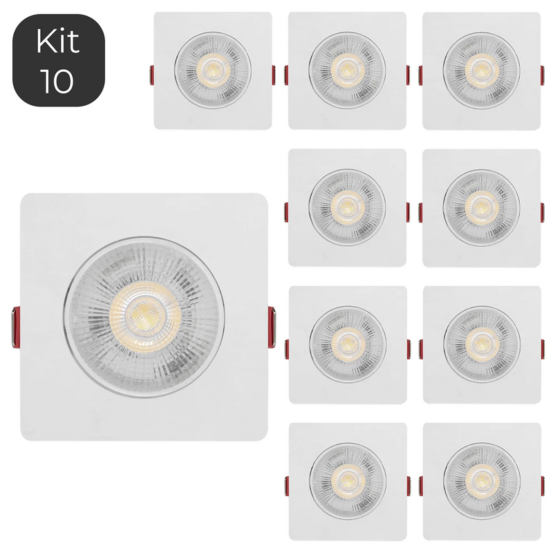 Kit 10 Spots LED 7W Quadrado Direcionável – Iluminação Focal com Estilo e Eficiência
