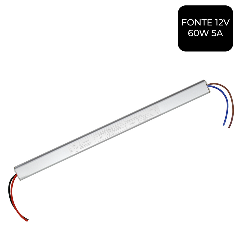 Kit 10 Drivers Slim Source para Fita LED 12V 5A 60W - Conexão de Alta Eficiência