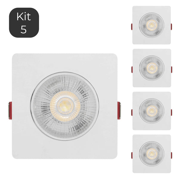 Kit 5 Spots LED Embutir 7W Quadrado – Direcione a Luz, Valorize Seu Espaço