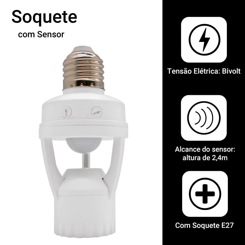 Sensor de Presença com Fotocélula para Lâmpadas E27 – Segurança e Economia Automática
