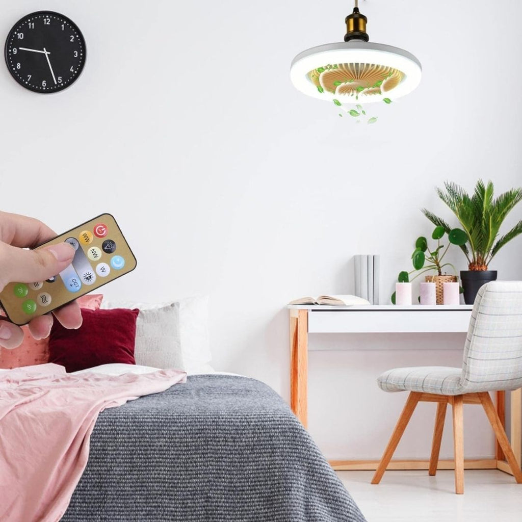 Lâmpada de Teto Inteligente com Ventilador Branco - Luminária com Controle Remoto