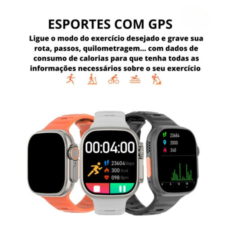 Smartwatch X8 Ultra 49mm Sport Laranja – Tecnologia, Estilo e Desempenho no Seu Pulso