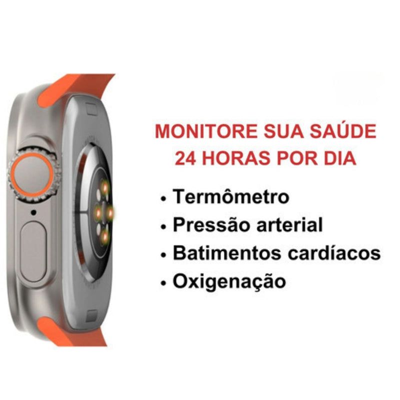 Smartwatch X8 Ultra 49mm Sport Laranja – Tecnologia, Estilo e Desempenho no Seu Pulso
