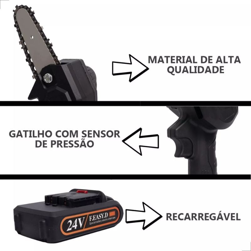 Mini Motosserra a Bateria Recarregável