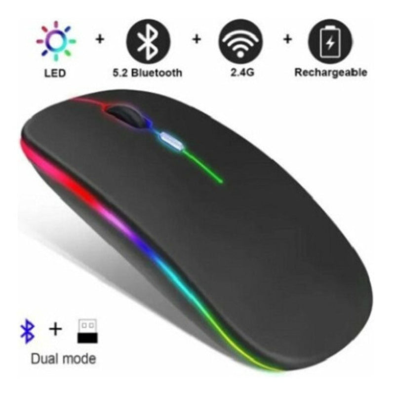 Mouse Sem Fio Bluetooth Recarregável com LED Preto – Liberdade, Estilo e Precisão