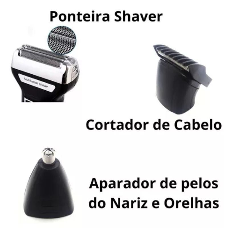 Aparador Barbeador 3 em 1 Recarregável Bivolt Kemei KM6558 – A Solução Completa para Cuidados Pessoais