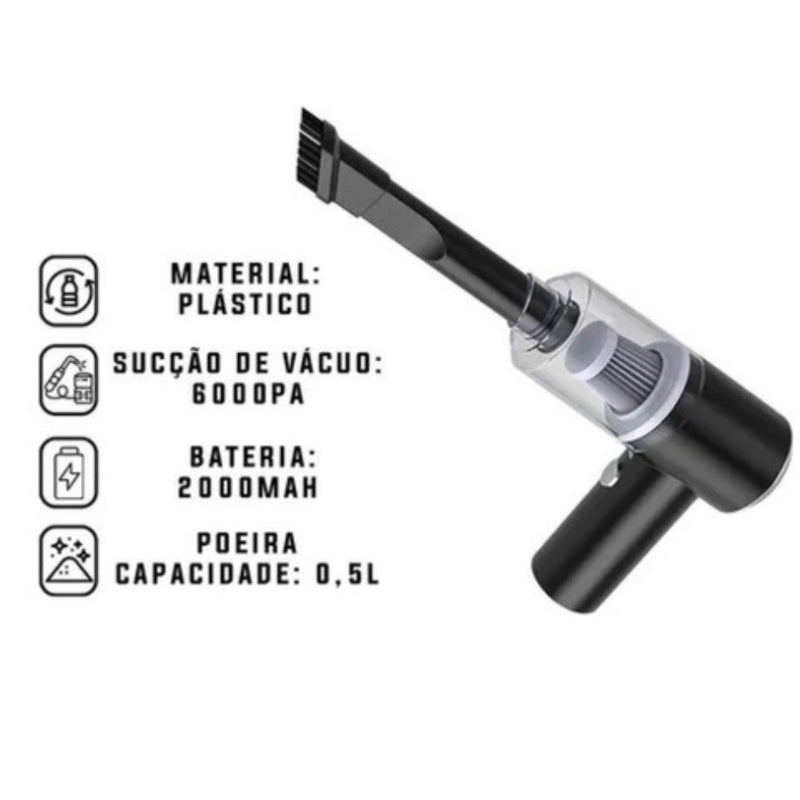 Mini Aspirador Automotivo Portátil Premium Preto – Potência e Praticidade Sempre à Mão