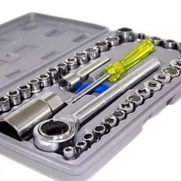 Kit Jogo de Ferramentas com 40 Peças – Soquetes com Catraca Reversível e Maleta Compacta