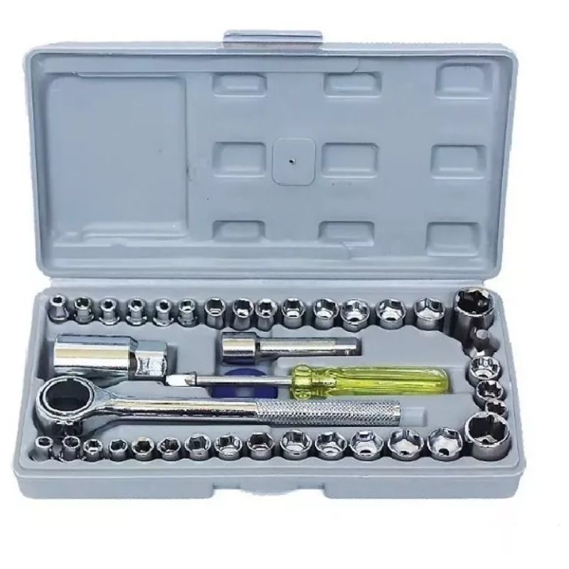 Kit Jogo de Ferramentas com 40 Peças – Soquetes com Catraca Reversível e Maleta Compacta