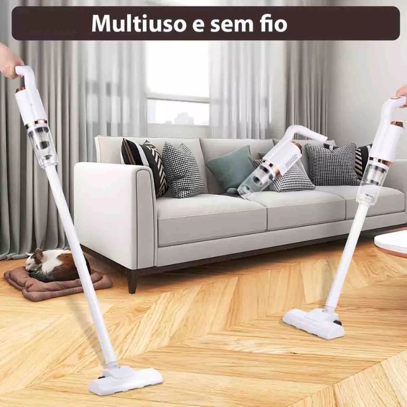 Aspirador de Pó Portátil Sem Fio Vertical Multifuncional Branco – Liberdade, Potência e Eficiência em Suas Mãos