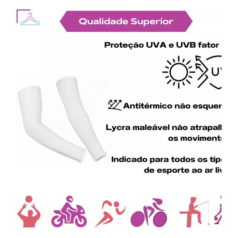 Manguito de Proteção Solar UV BX-7206 Branco – Conforto e Segurança para Seus Braços ao Ar Livre