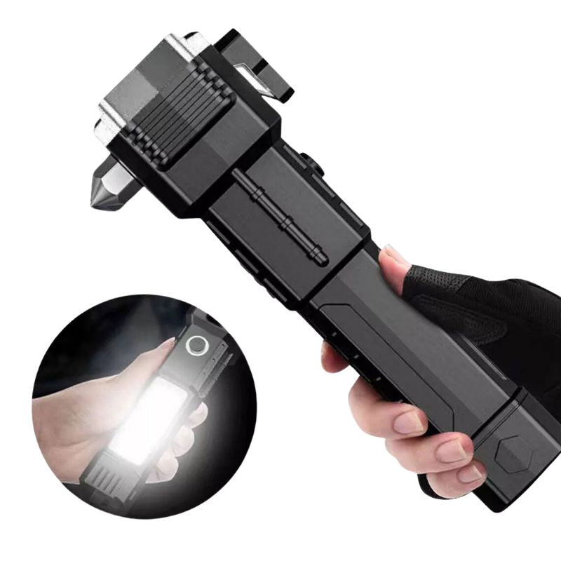 Lanterna LED Martelo de Emergência Multifuncional – Segurança e Potência em Suas Mãos
