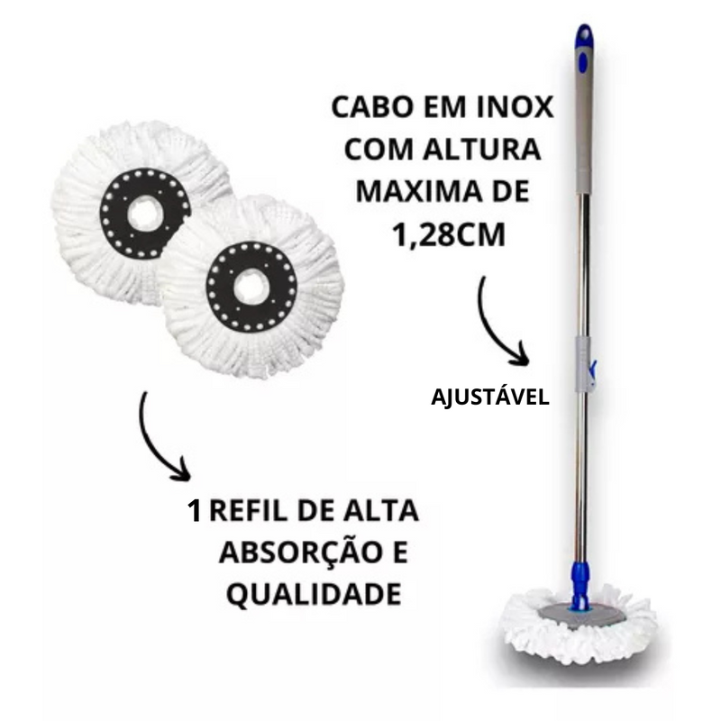 Mop Giratório Clean Tech 4L com Cesto Inox – Limpeza Fácil, Sem Esforço