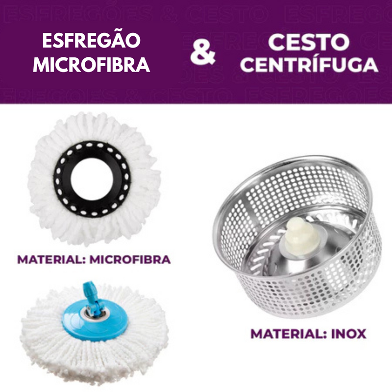 Mop Giratório Clean Tech 4L com Cesto Inox – Limpeza Fácil, Sem Esforço