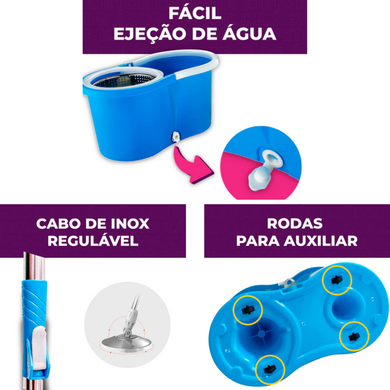 Mop Giratório Clean Tech 4L com Cesto Inox – Limpeza Fácil, Sem Esforço