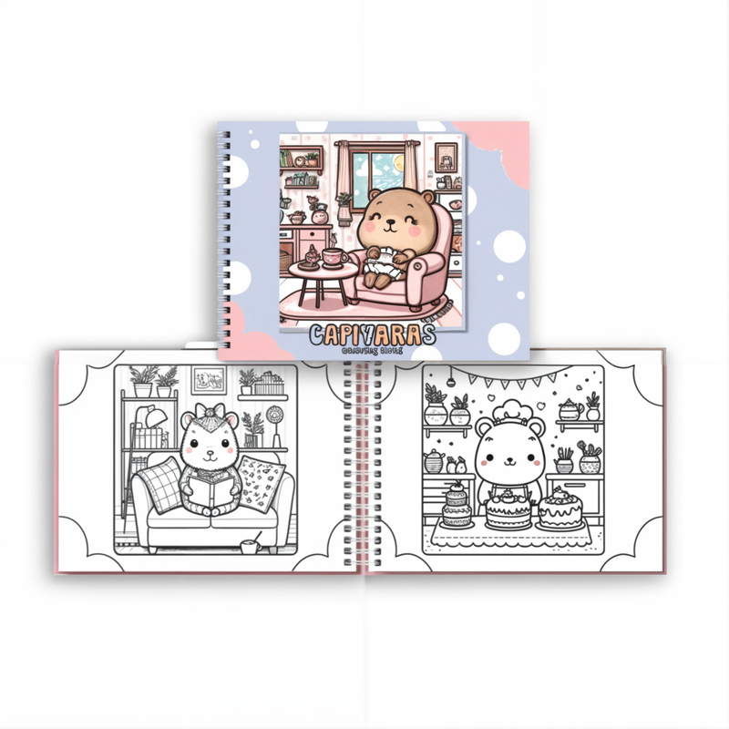 Kit Livro de Colorir CAPIVARA (Roxo) + 60 Canetas – Diversão Criativa com o Animal Mais Fofo do Brasil