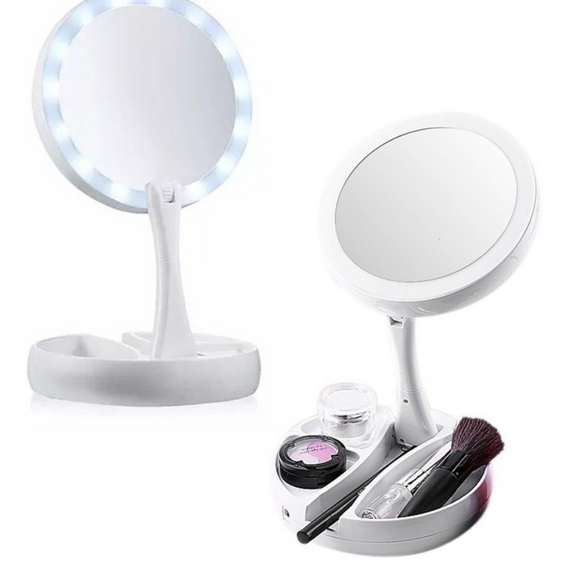 Espelho de Mesa LED Dobrável com Ampliação 10x – Beleza, Iluminação e Praticidade no Seu Ritual Diário