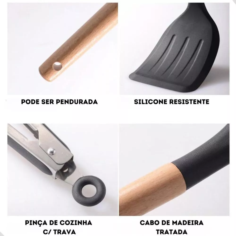 Conjunto de Utensílios de Cozinha Completo 19 Peças – Elegância, Praticidade e Organização em um Só Kit