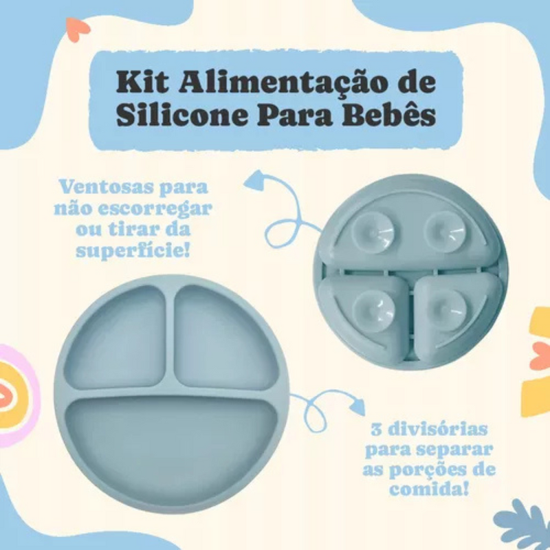Kit Introdução Alimentar Bebê 8 Peças – Silicone Premium Roxo Claro | Segurança, Praticidade e Muito Estilo na Primeira Refeição
