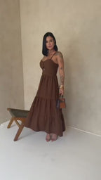 Vestido Bojo Midi Feminino - Marrom