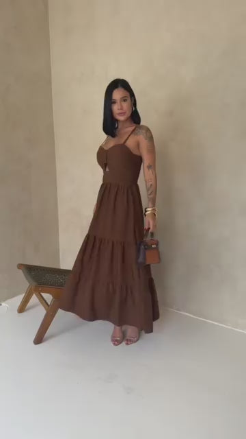 Vestido Bojo Midi Feminino - Marrom