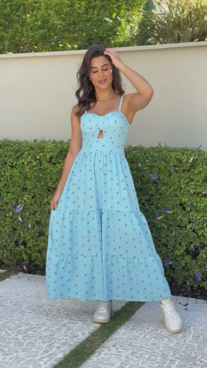 Vestido Bojo Midi Feminino - Azul Claro