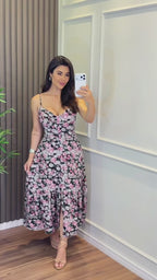 Vestido Inês Feminino - Cinza Floral