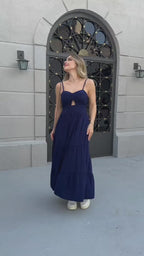 Vestido Bojo Midi Feminino - Azul Marinho