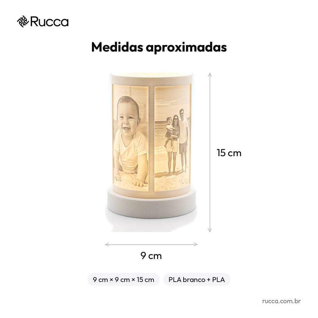 Abajur Cilíndrico Litofania com 4 Fotos — Rucca 3D