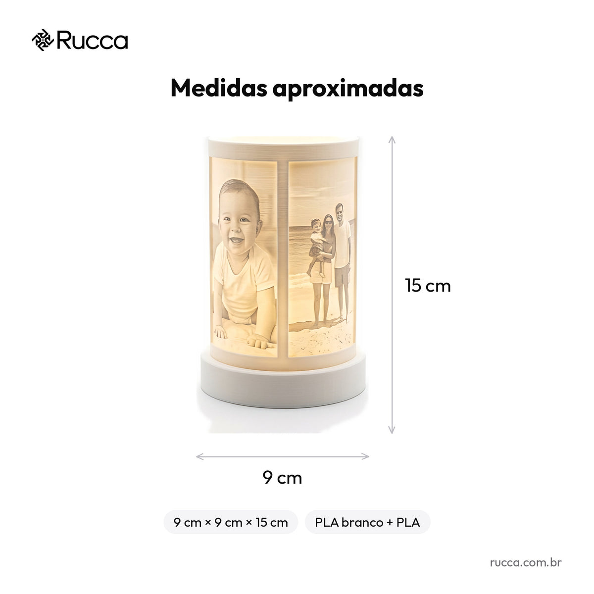 Abajur Cilíndrico Litofania com 4 Fotos — Rucca 3D