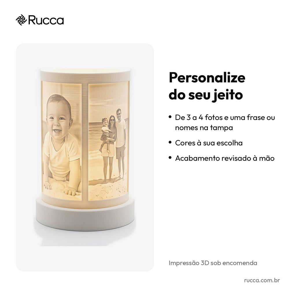 Abajur Cilíndrico Litofania com 4 Fotos — Rucca 3D