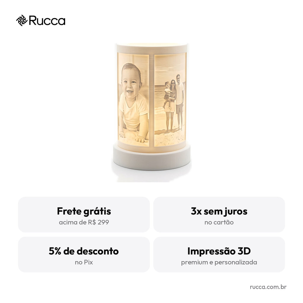 Abajur Cilíndrico Litofania com 4 Fotos — Rucca 3D