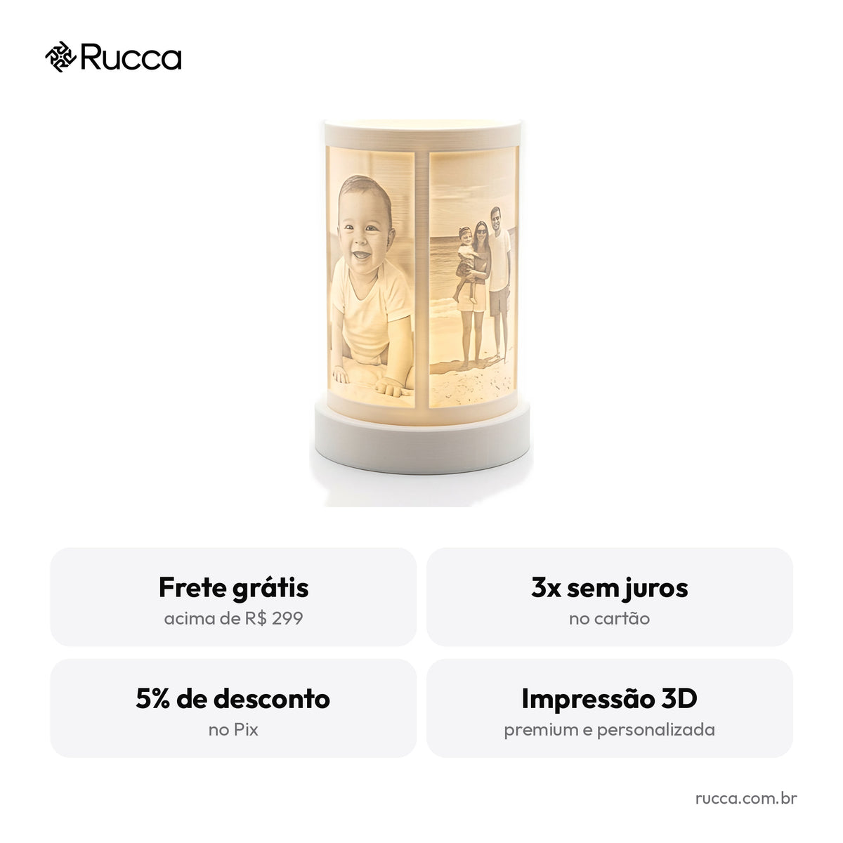 Abajur Cilíndrico Litofania com 4 Fotos — Rucca 3D