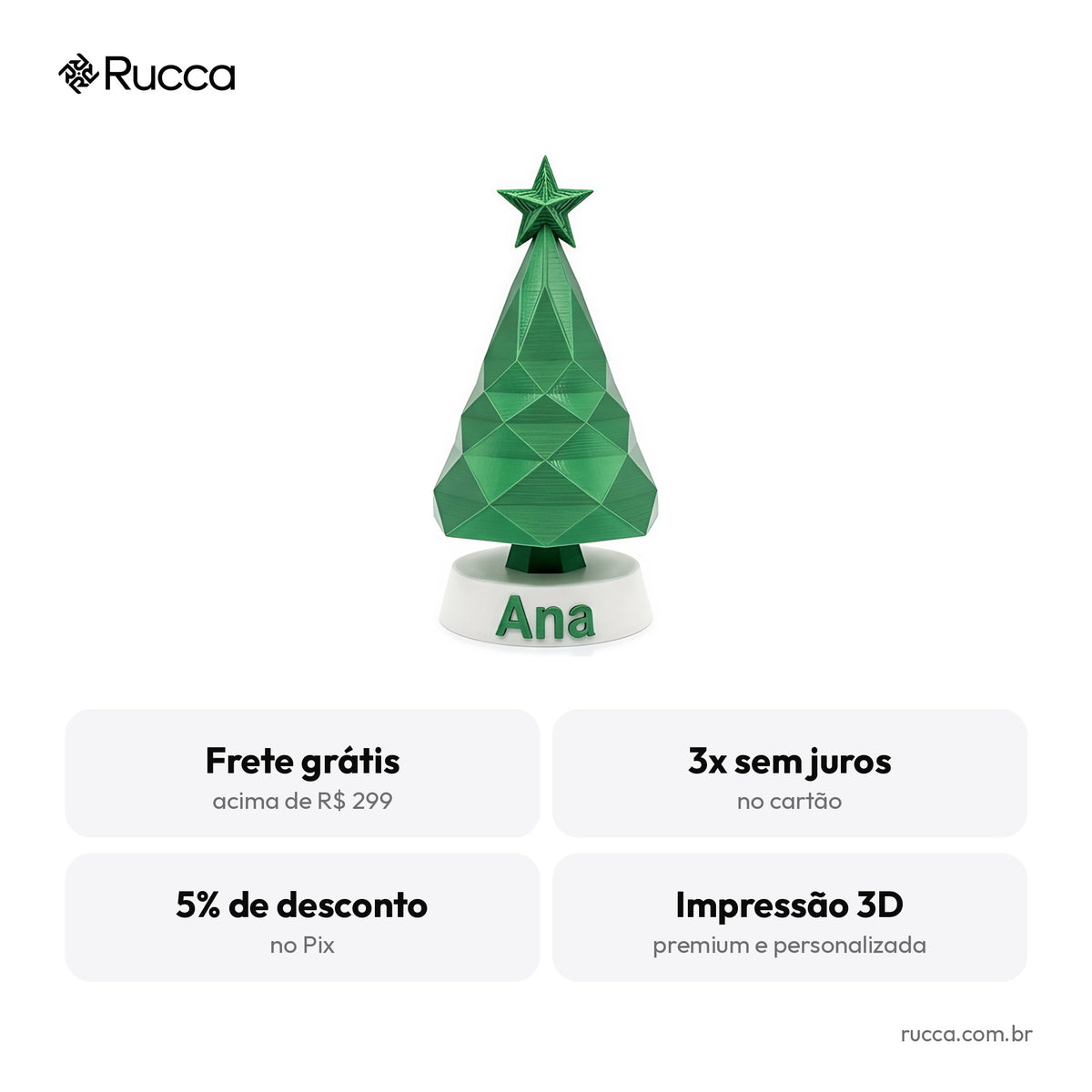 Árvore de Natal de Mesa Geométrica (Espiral Low-Poly) — Rucca 3D