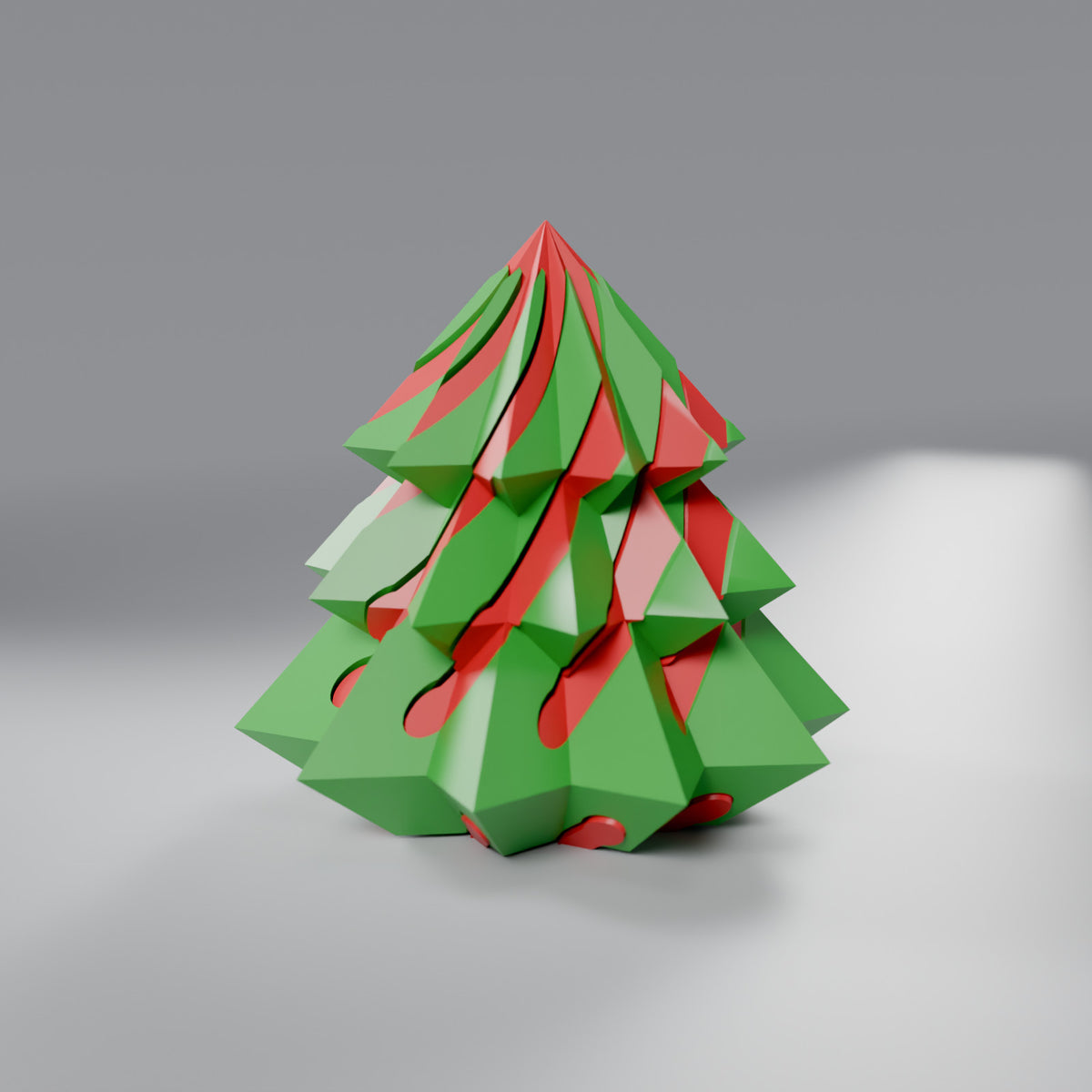 Árvore de Natal Geométrica em Espiral com Núcleo Deslizante, Verde Grama com núcleo Vermelho Coração