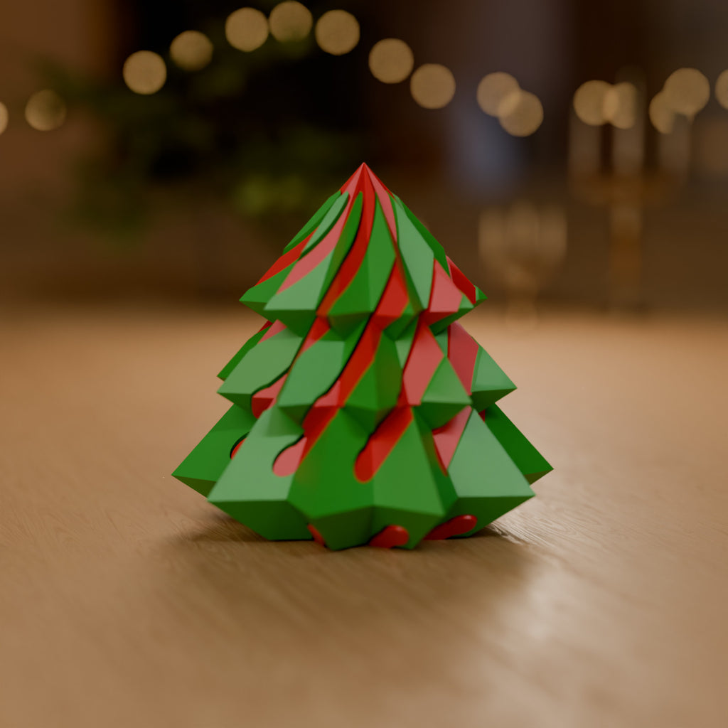Árvore de Natal Geométrica em Espiral com Núcleo Deslizante decorando o ambiente