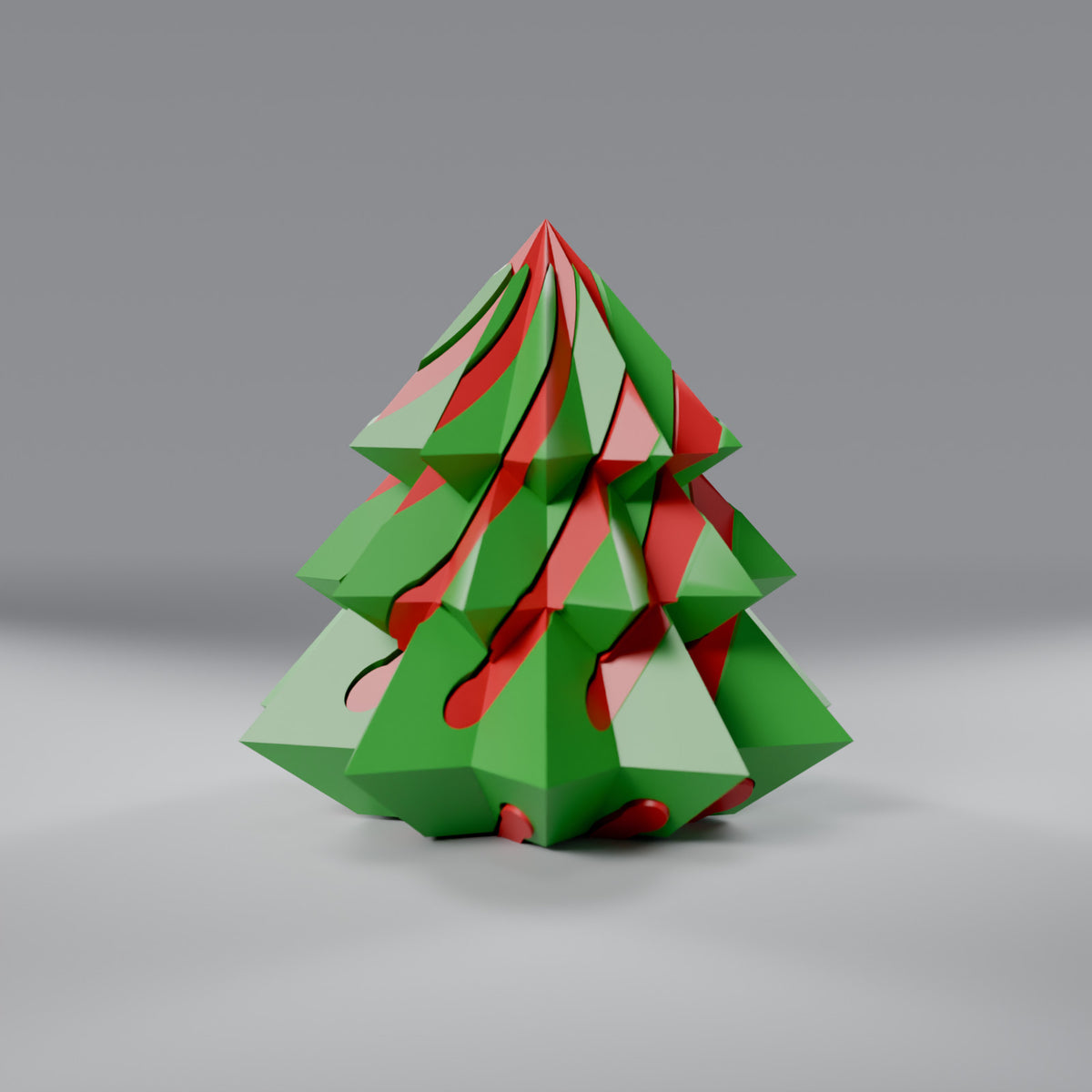 Árvore de Natal Geométrica em Espiral com Núcleo Deslizante, vista frontal