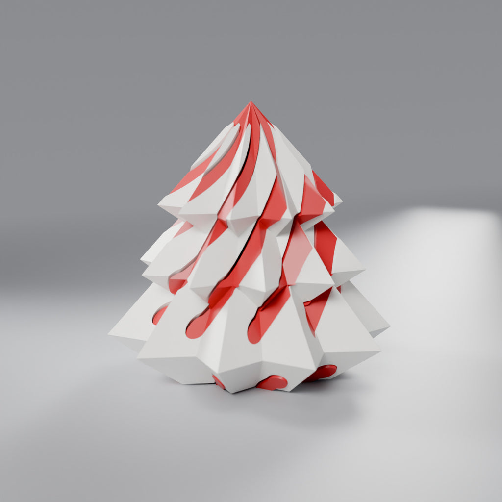 Árvore de Natal Geométrica em Espiral com Núcleo Deslizante, Branco com núcleo Vermelho Coração