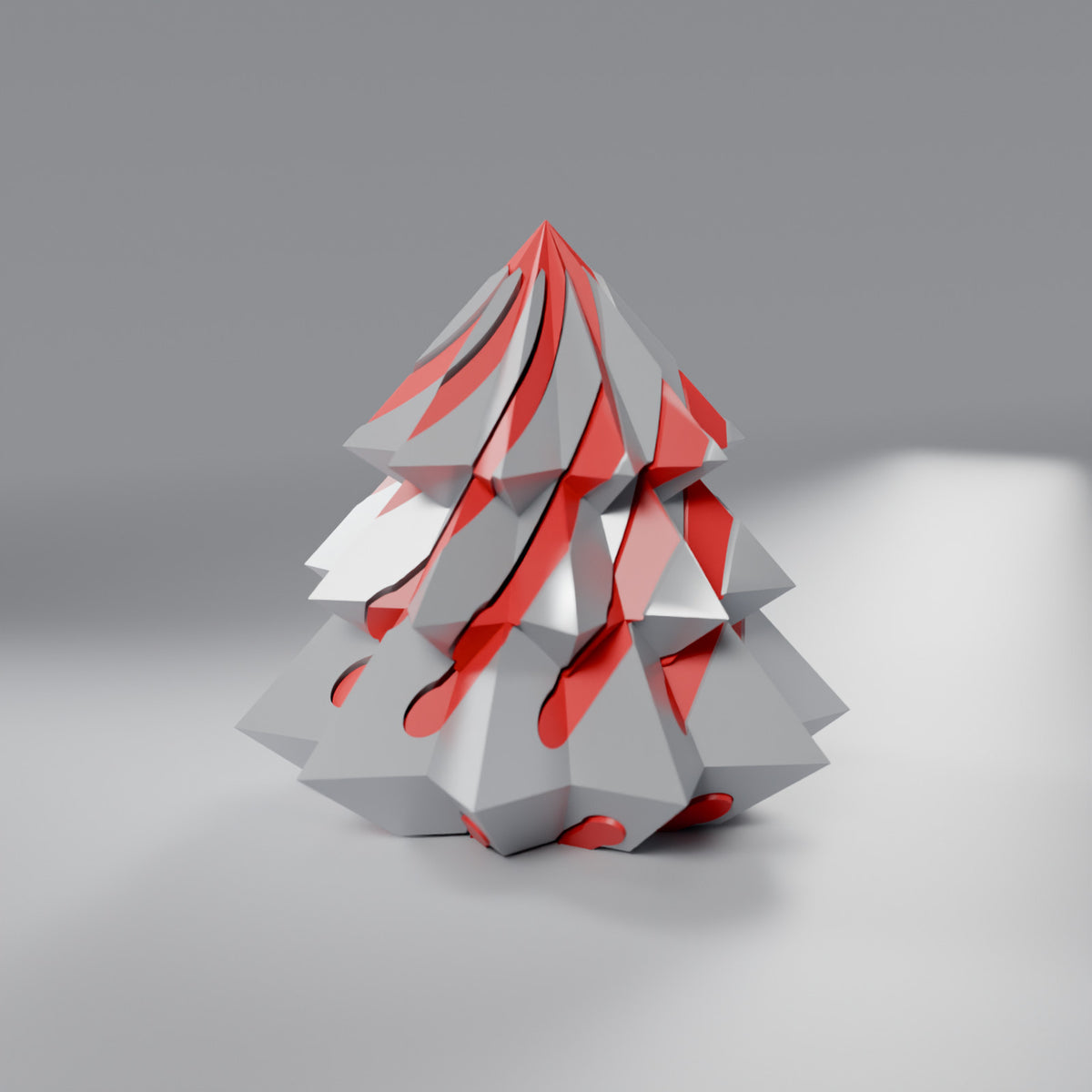 Árvore de Natal Geométrica em Espiral com Núcleo Deslizante, Prata com núcleo Vermelho Coração