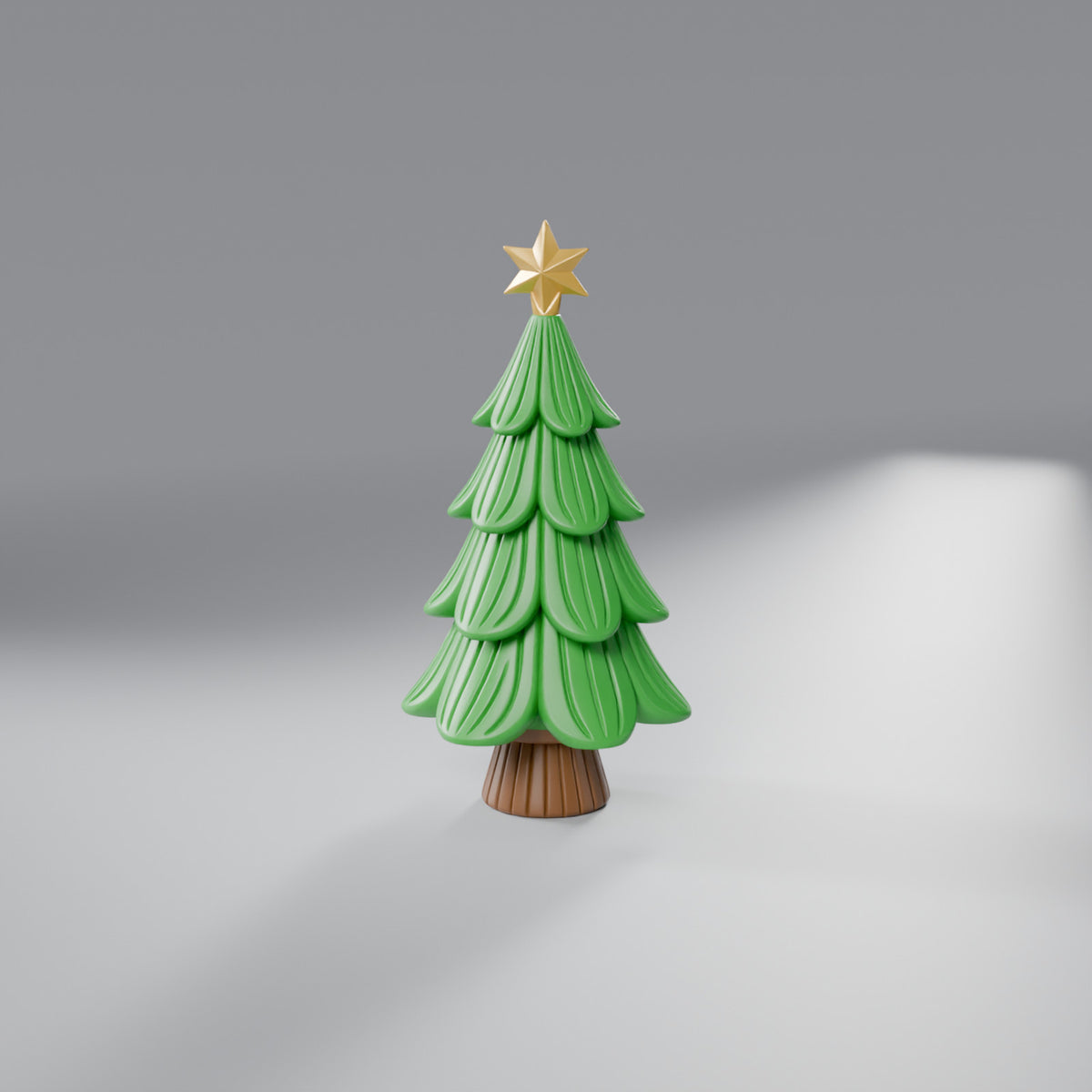 Árvore de Natal Japandi com Tronco e Estrela 15 cm, Verde Grama com tronco Marrom e estrela Dourada