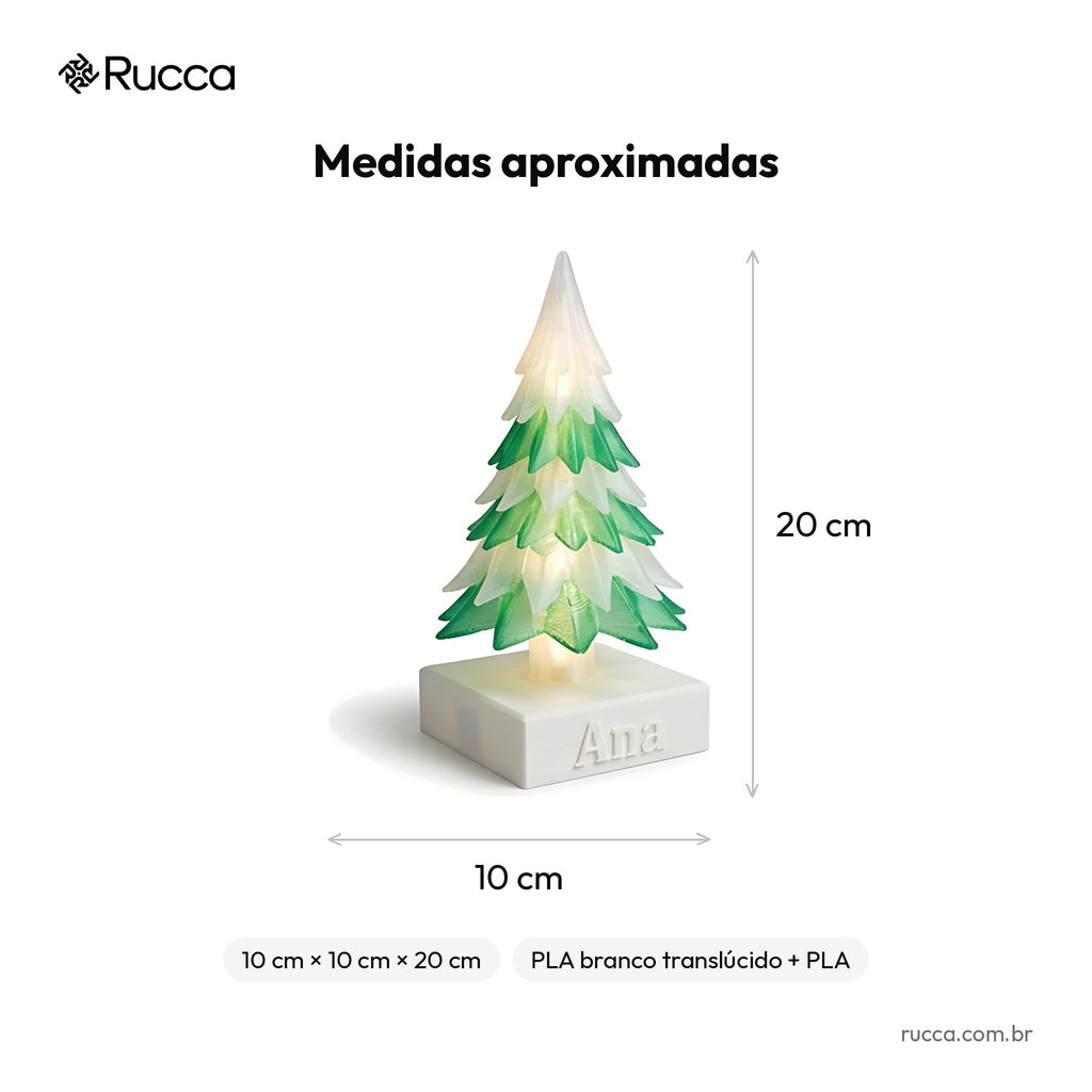 Árvore de Natal Personalizada com Nome e Luz LED — Rucca 3D