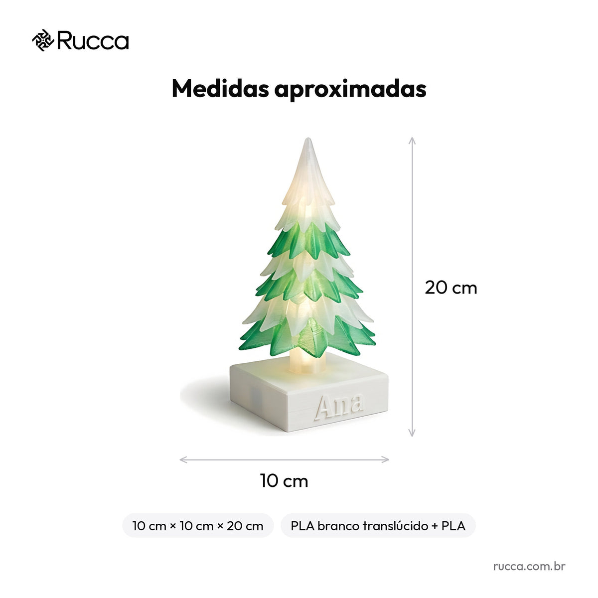Árvore de Natal Personalizada com Nome e Luz LED — Rucca 3D