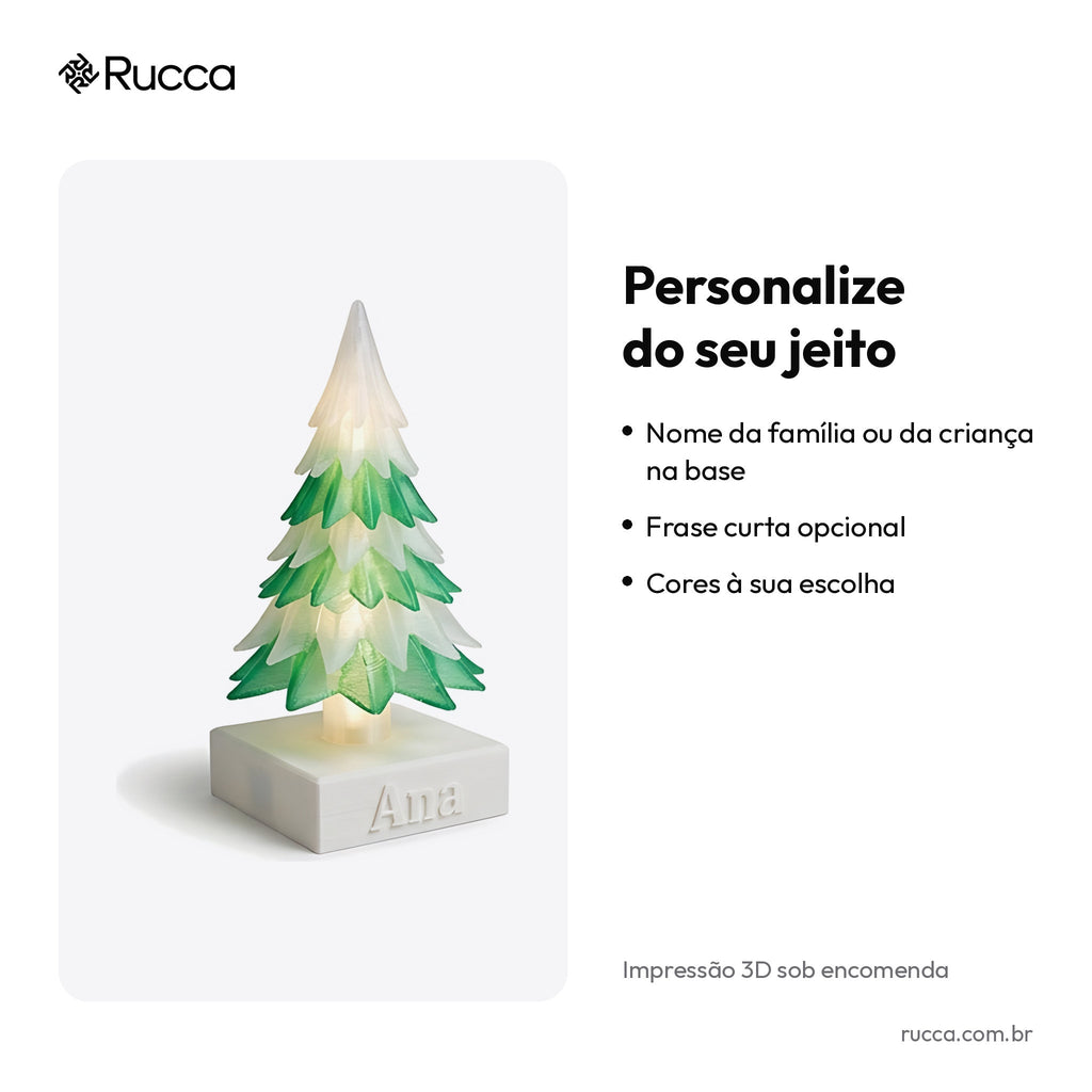 Árvore de Natal Personalizada com Nome e Luz LED — Rucca 3D