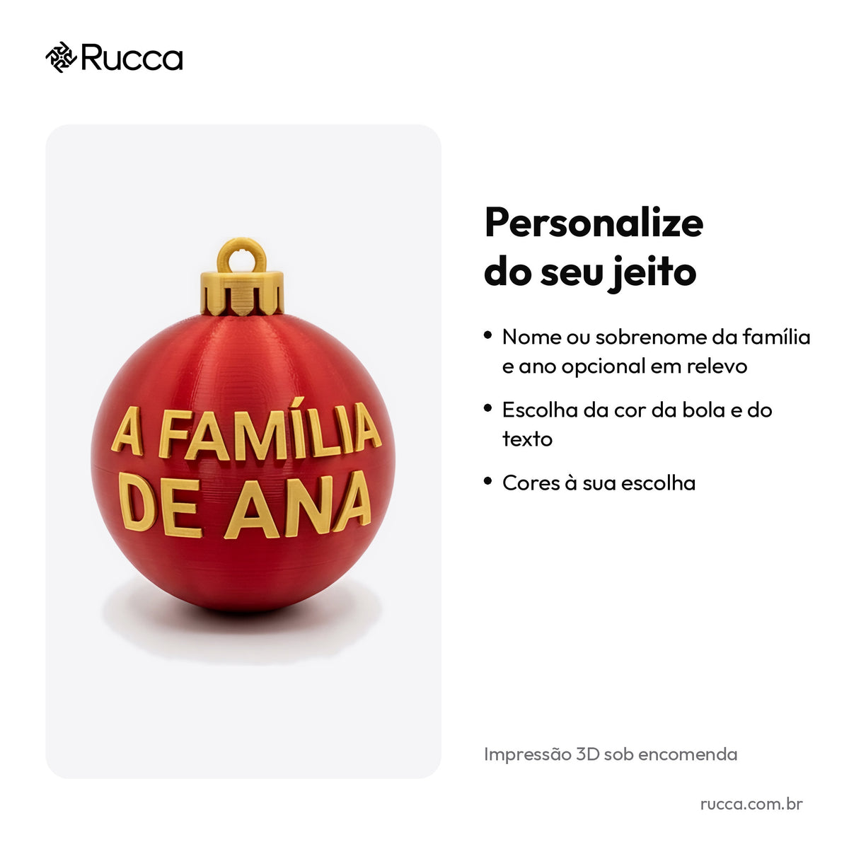 Bola de Natal Personalizada com Nome da Família — Rucca 3D