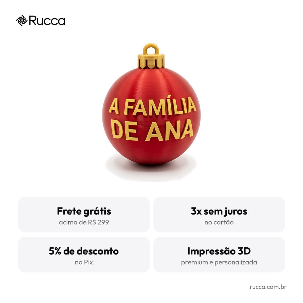 Bola de Natal Personalizada com Nome da Família — Rucca 3D