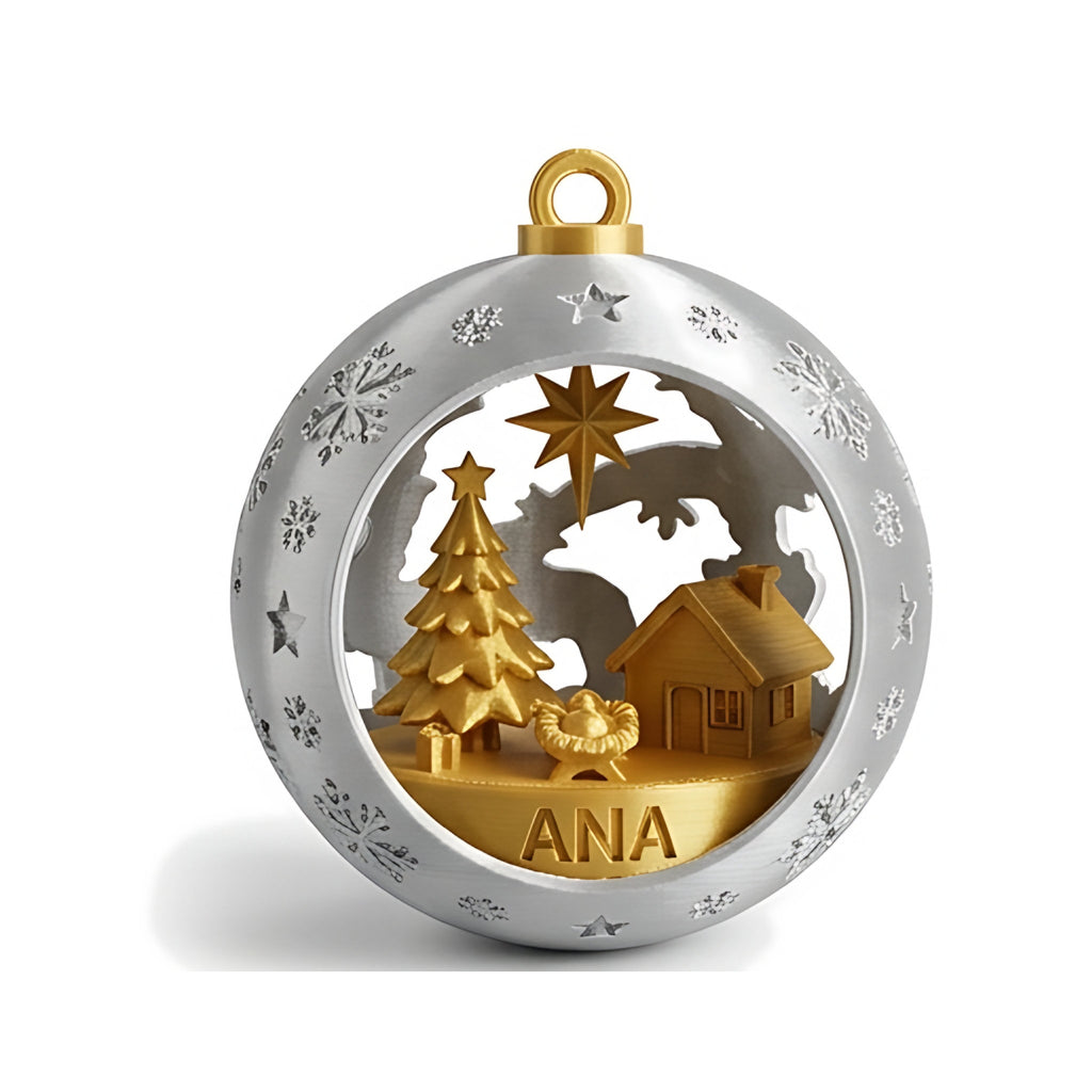 Bola de Natal Vazada com Cena Natalina — Rucca 3D