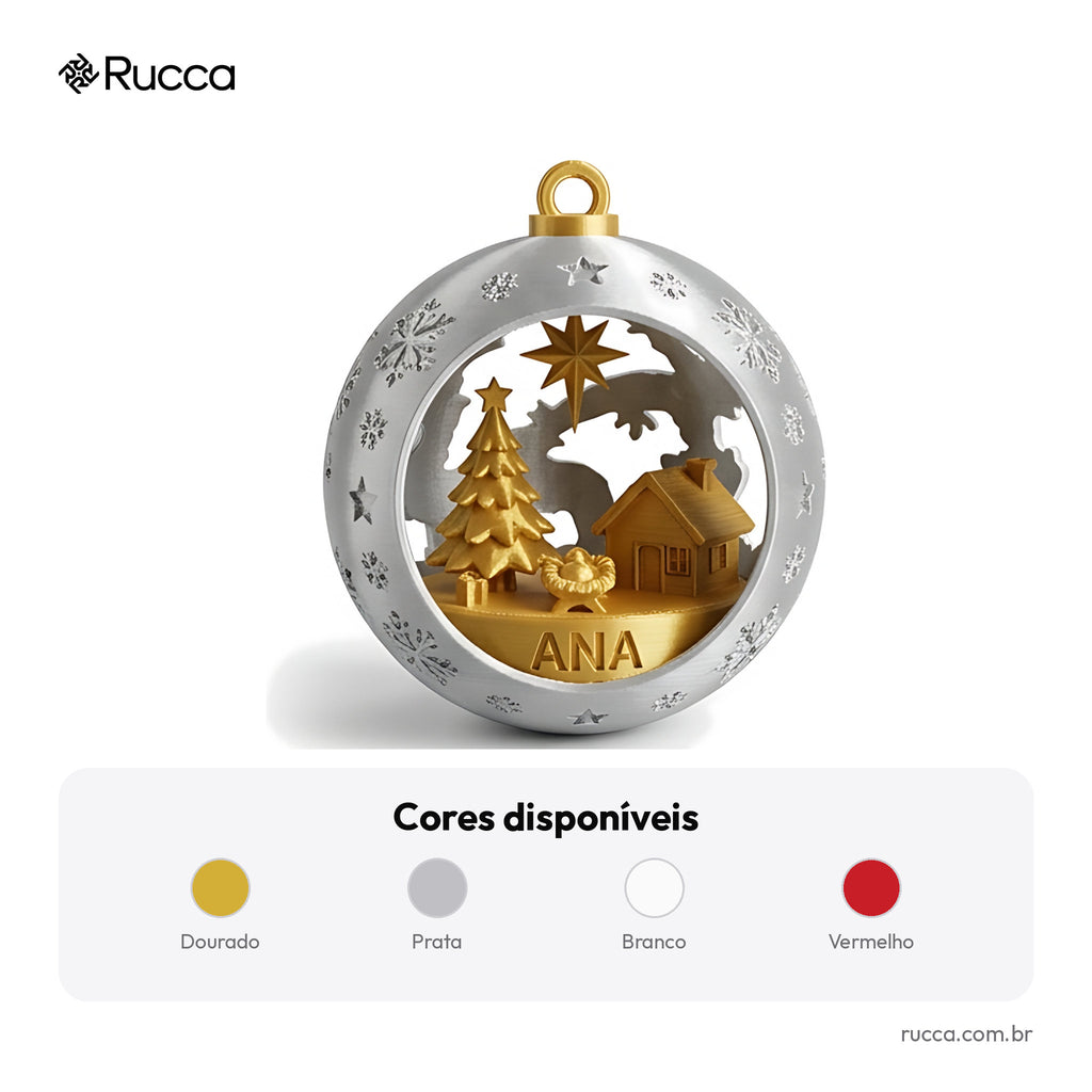 Bola de Natal Vazada com Cena Natalina — Rucca 3D